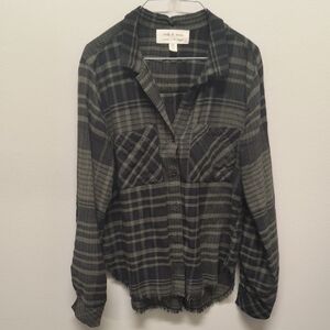 Cloth & Stone Charcoal and Slate Plaid Shirt